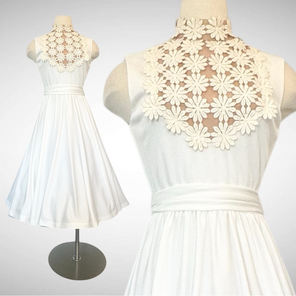 Vintage Lilli Diamond White Daisy Sheer Illusion NWT Deadstock 60s Midi Dress